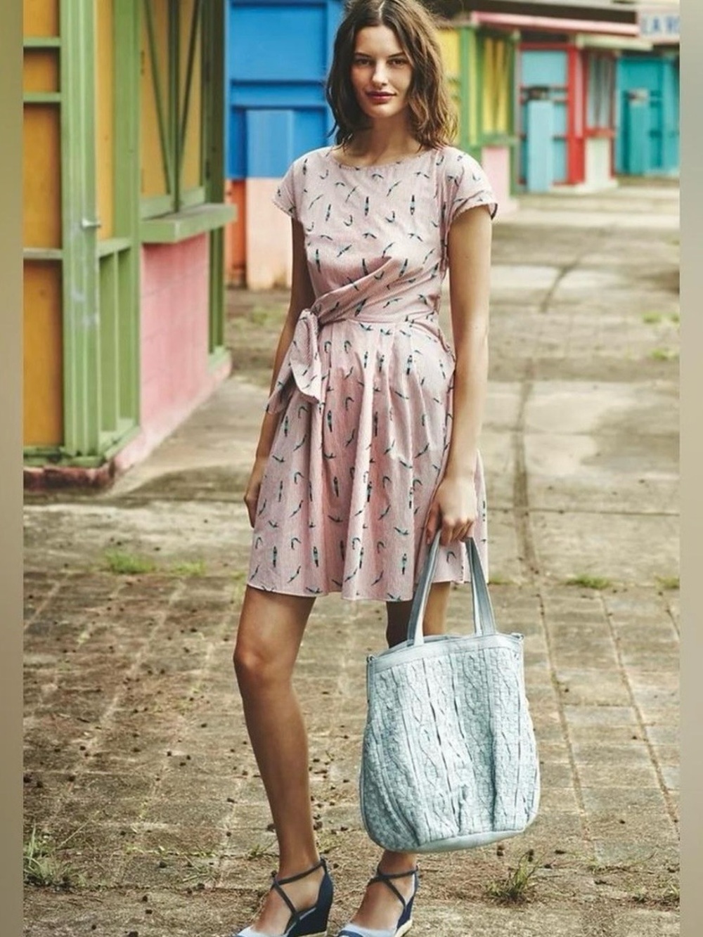 Maeve Anthropologie Bathing Beauty Dress Pink Wrap Tie Waist Small